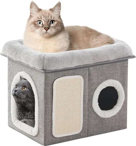Miniatura 9 de WINDRACING Camas para gatos de interior - Casa extra amplia para mascotas y cama plegable para gatos con almohadilla para arañar, escondite