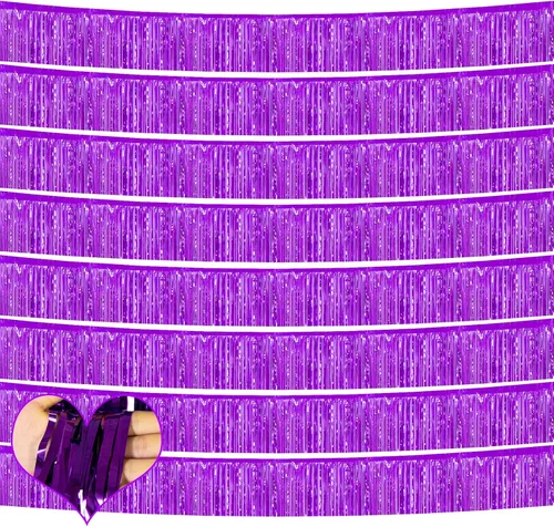 Miniatura 19 de Paquete de 10 unidades de 3,05 m de guirnalda de flecos de papel de aluminio con borlas metálicas, bandera para colgar en la pared, serpentinas