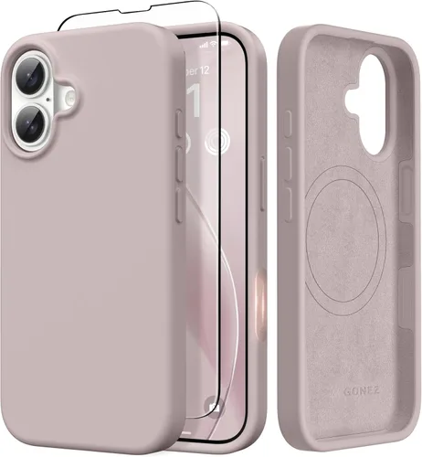 Miniatura 75 de GONEZ Funda de silicona para iPhone 14 Pro Max, compatible con MagSafe, con protector de pantalla + protector de lente de cámara, silicona líquida a