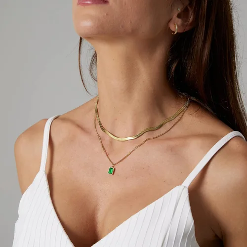 Miniatura 3 de Tasiso 14K Gold Filled Herringbone Choker Necklace Set Double Layer Snake Chain Herringbone Chain Necklace Layering Necklace Set Cuban Chain