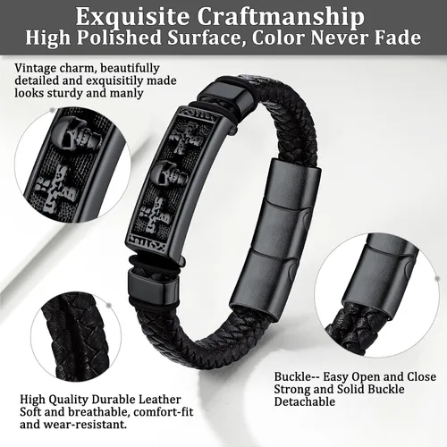 Miniatura 5 de Bestyle Pulseras vikingas trenzadas de cuero genuino para hombres y niños, pulseras vintage de martillo de Thorcalaveramasónico masón con cierre,