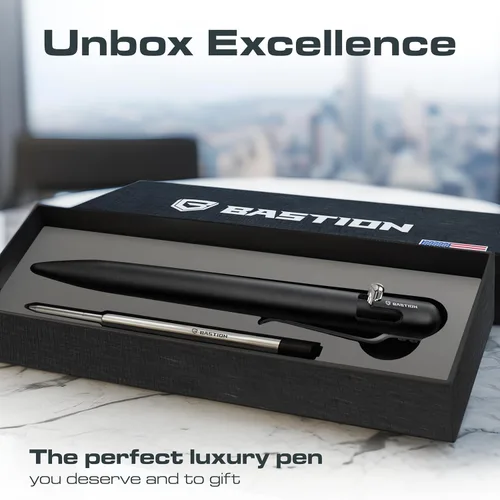 Miniatura 5 de BASTION Bolt Action Pen - Bolígrafo HyperBolt EDC de aluminio negro, bolígrafo de escritura de metal premium, tinta suave, bolígrafo de bolsillo