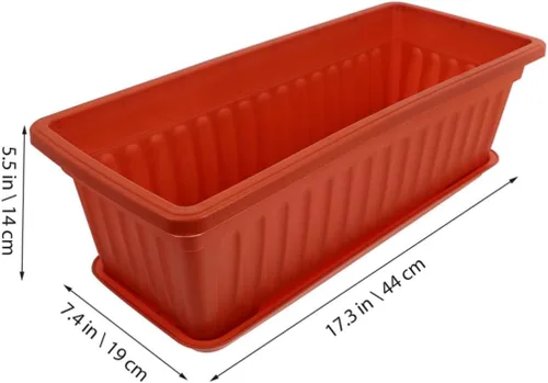 Miniatura 3 de Maceta rectangular de plástico para plantas de interior, jardinería, macetas de metal, macetas de cactus con bandeja, cuenco para suculentas
