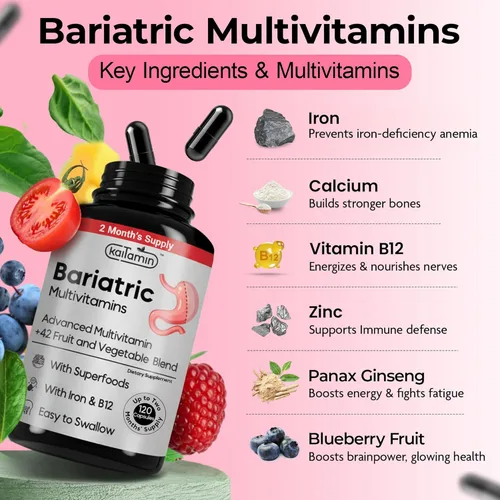 Miniatura 2 de Multivitamínico bariátrico con hierro – Post cirugía bariátrica – Bypass gástrico y soporte de manga gástrica – para mujeres y hombres – fácil
