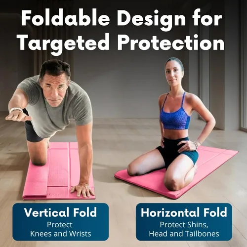 Miniatura 2 de Esterilla de yoga plegable gruesa, en 6 combinaciones; mayor soporte y protección para las articulaciones, sistema de alineación corporal y Rosado