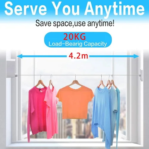 Miniatura 4 de Tendedero retráctil Línea de ropa para interiores y exteriores Línea de secado de ropa resistente Estante de secado de ropa montado