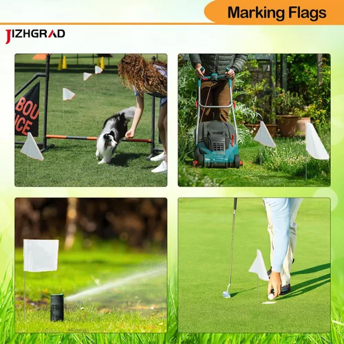 Miniatura 5 de Paquete de 200 banderas blancas para marcado, JIZHGRAD de 15x4x5 pulgadas, banderas marcadoras para uso en patio y césped, delimitación y Blanco