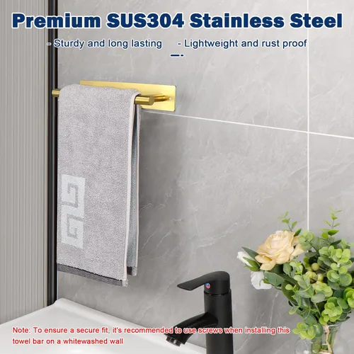 Miniatura 3 de NearMoon Toallero Autoadhesivo/Anillo de Toalla de Mano, Barra de Toalla de Mano de Acero Inoxidable Resistente al Óxido, Se Pega en la Pared - Oro