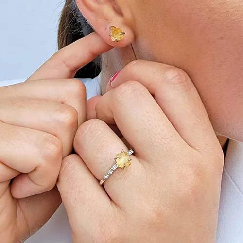 Miniatura 83 de Natural raw gemstone stud earrings with white gold over 925 sterling silver, 6 to 7mm rough genuine quality birthstone gift for her, Uniquelan