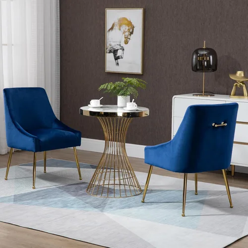 Miniatura 7 de Juego de 2 sillas de comedor modernas de terciopelo, colección de muebles tapizados contemporáneos con patas de metal dorado pulido, elegantes