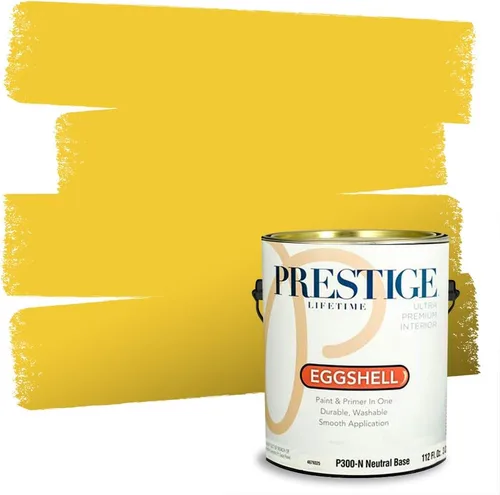 Miniatura 203 de PRESTIGE Pinturas Pintura Exterior e Imprimación En Uno, 1 Galón, Satinado, Pareja Comparable de Benjamin Moore* Amarillo* 320BM-PCM