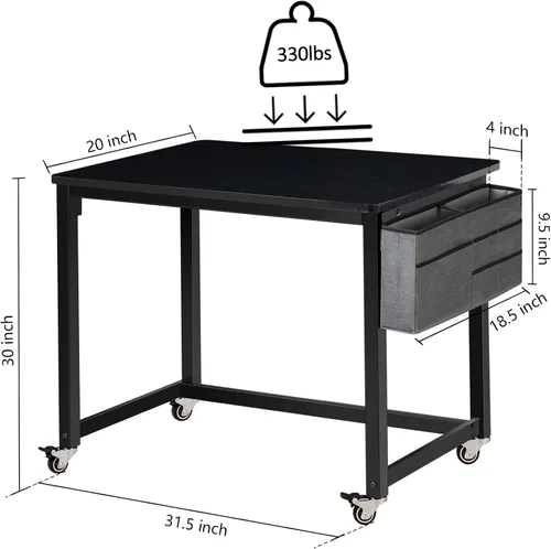 Miniatura 3 de AHB Escritorio para computadora con 4 ruedas lisas, escritorio móvil de estilo simple, mesa de estudio para oficina en casa, estación de trabajo