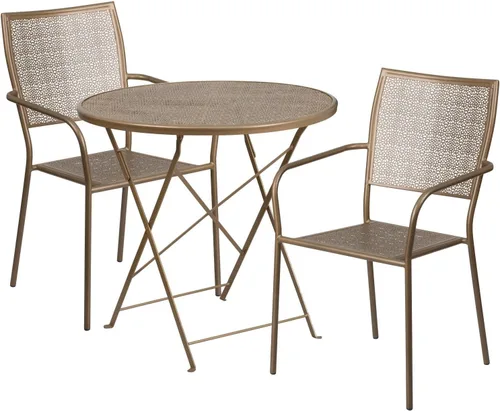 Miniatura 7 de Flash Furniture Juego de mesa de patio plegable de acero para interiores y exteriores de 30 pulgadas de grado comercial con 2 sillas cuadradas