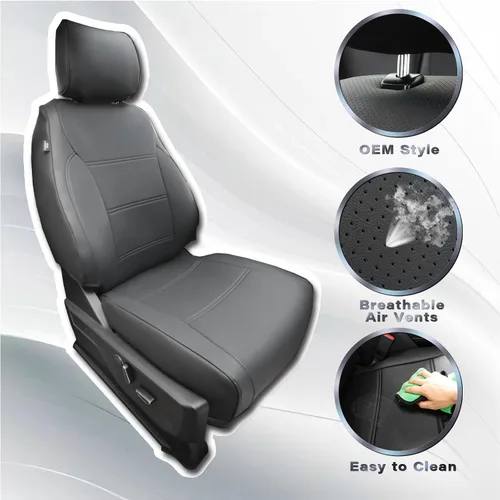 Miniatura 6 de CoverCenter® Fundas de Asiento para Ford F150 2025 2024 2023 2022 2021 2020 2019 2018-2015, Juego Completo de Fundas de Asiento Negras de Ajuste