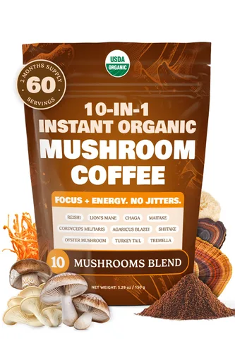 Miniatura 11 de ShroomDNA - Café orgánico de hongos con melena de león y hongos chaga, café instantáneo orgánico. Enfoque instantáneo + claridad todo el día.