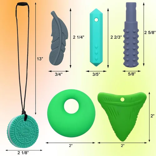 Miniatura 7 de Collares masticables para niños con necesidades sensoriales, collares masticables de silicona para niños y niñas con autismo, TDAH, SPD, Verde