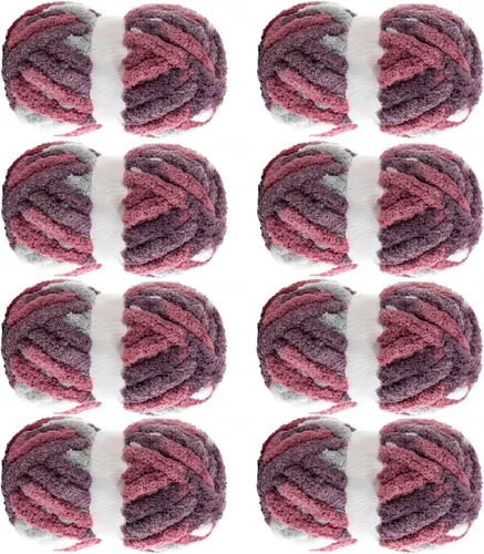 Miniatura 29 de MABOZOO Hilo Grueso Tie Dye para Tejer a Ganchillo Paquete de 8, Hilo de Chenilla Jumbo Esponjoso, Hilo de Felpa Suave Voluminoso, Hilo Gigante