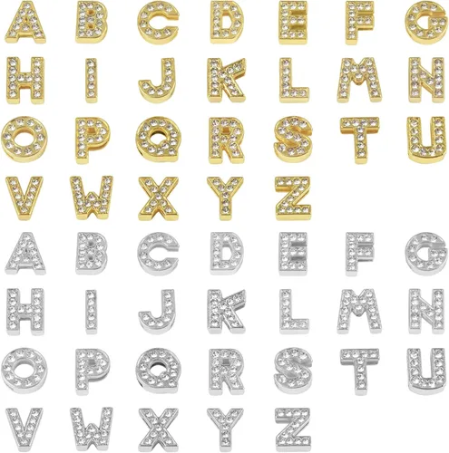 Miniatura 19 de AUEAR, paquete de 26 dijes de letras del alfabeto de 8 mm con diamantes de imitación completos, cristal, color dorado, para pulseras, collares