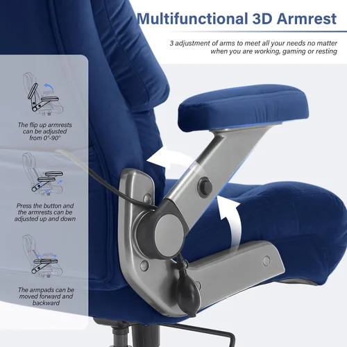 Miniatura 5 de Silla de oficina grande y alta, 700 libras, silla de escritorio ejecutiva con soporte lumbar ajustable, brazos abatibles 3D, ruedas silenciosas