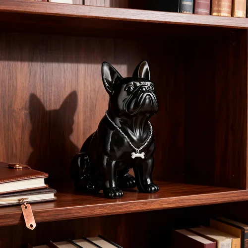 Miniatura 2 de Estatua negra de bulldog francés, estatua de pug sentado de resina, escultura de bulldog inglés para decoración del hogar, decoración de escritorio