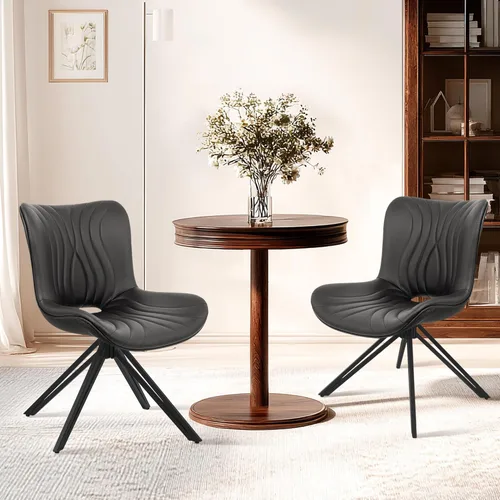 Miniatura 19 de Juego de 2 sillas de comedor, tapizadas en 360°, modernas de mediados de siglo, sillas auxiliares de piel sintética sin brazos con respaldo Gris