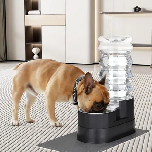 Miniatura 6 de RIZZARI Dispensador de agua grande para perros: 8L de gravedad elevada en negro, dispensador automático de acero inoxidable con cepillo Perla