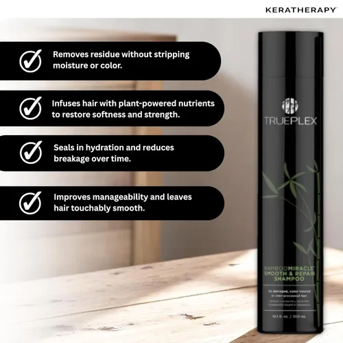 Miniatura 4 de KERATHERAPY Bamboo Miracle Smooth & Repair Champú, 10.1 onzas, 10.1 fl oz – Fórmula limpiadora vegana para cabello dañado y encrespado – Hidratante