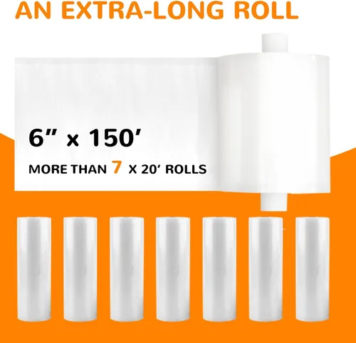 Miniatura 2 de Wevac 6''x150', rollo de sellado al vacío con cortador, bolsas selladoras al vacío ideales para conservar alimentos, sin BPA, grado comercial