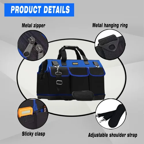Miniatura 3 de FASTECH Bolsa de herramientas de fondo de 22 pulgadas con boca ancha para almacenamiento de herramientas, transportador y organizador, bolsa