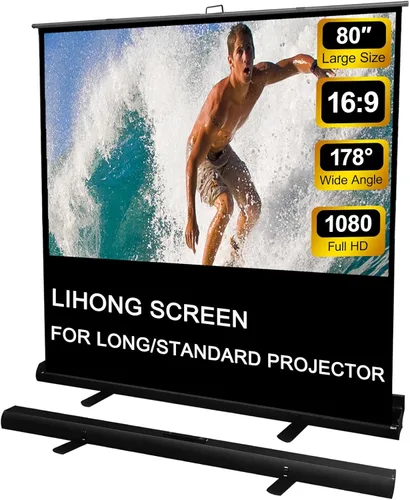 Miniatura 7 de LIHONG Pantalla de 100 pulgadas 16:9 portátil manual para levantar el piso, pantalla de proyector para interiores y exteriores, HD blanco mate
