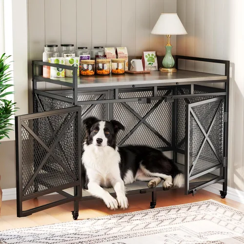 Miniatura 8 de COZPAW Mueble de jaula grande para perros - Jaula de interior de 48 pulgadas de alta resistencia para raza extragrande con puertas dobles, jaula