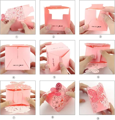 Miniatura 4 de Kslong Juego de 50 unidades por juego de cajas de regalo de galletas con diseño de mariposas y flores, cajas de regalo románticas de boda, bonita