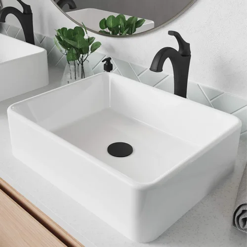 Miniatura 2 de KRAUS Elavo C-KCV-121-1200MB - Lavabo de baño de cerámica rectangular de porcelana blanca moderna de 19 pulgadas y grifo Arlo negro mate con drenaje