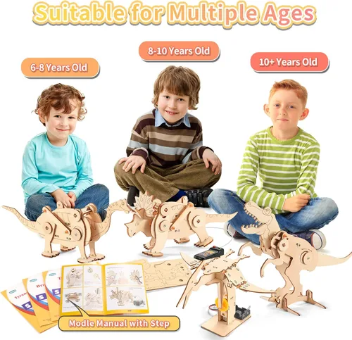 Miniatura 9 de Kits STEM de dinosaurios para niños de 8 a 10 a 12 años, juguetes de construcción de madera 4 en 1 para niños de 8 a 12 años, kit de carpintería