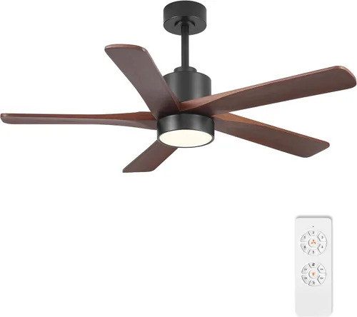 Miniatura 19 de WINGBO Ventilador de techo CC de 64 pulgadas con luces y control remoto, 5 cuchillas reversibles de madera tallada, motor de CC silencioso de 6