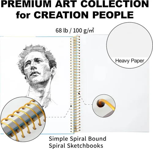 Miniatura 6 de Cuaderno de bocetos de tapa dura de 9 x 12 pulgadas para dibujo, bloc de bocetos con espiral de 120 hojas, cuaderno de bocetos de arte premium