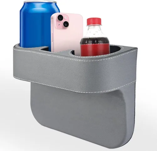 Miniatura 8 de Soporte para tazas de coche, organizador de asiento delantero automático, portavasos multifuncional con cubierta de piel sintética, caja