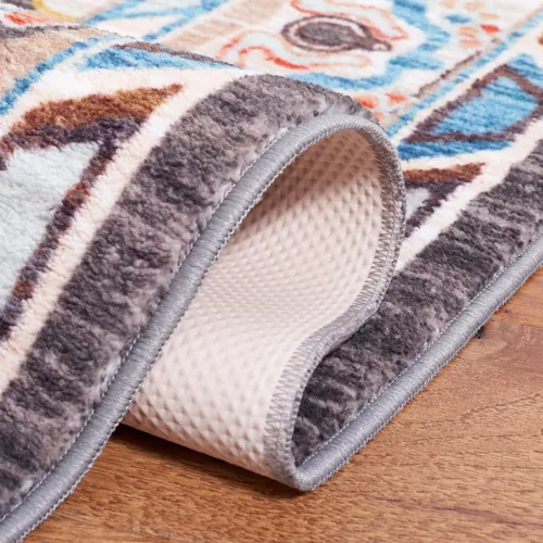 Miniatura 5 de SAFAVIEH Riviera Collection - Alfombra lavable de 2 pies 2 pulgadas x 9 pies, beige y carbón, antideslizante y fácil de limpiar, ideal para sala