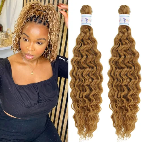 Miniatura 43 de Cabello para trenzar rizado ondulado negro 1B preestirado de onda oceánica profunda de ganchillo bohemio para trenzar de 16 pulgadas, 2 paquetes