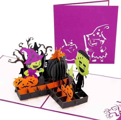 PopLife Tarjeta desplegable 3D de caldero de Halloween, recuerdo de fiesta de truco o trato, caldero de bruja espeluznante y calabazas, sorpresa