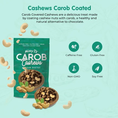 Miniatura 5 de Missy J's Anacardos orgánicos cubiertos de algarroba de 8 onzas, paquete de 3, vegano, sin gluten, sustituto del chocolate, perfecto para aperitivos