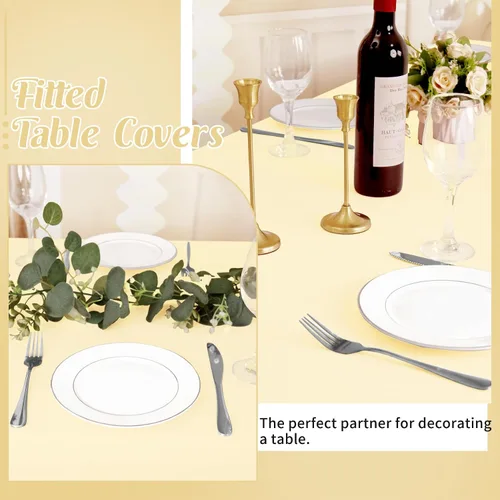 Miniatura 6 de HAISIWLKJ Paquete de 3 manteles beige de 6 pies para mesa plegable rectangular de elastano, ajustada, elástica, resistente a las arrugas, lavable
