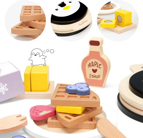 Miniatura 5 de PairPear Juego de Comida de Madera, Juego de Cocina de Madera, Accesorios de Cocina de Juguete, Juego de Cocina de Madera para Niños, Juego