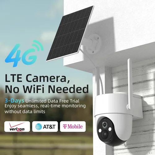 Miniatura 2 de Rraycom Cámara de seguridad celular 4G LTE inalámbrica para exteriores, paquete de 2 cámaras sin WiFi con energía solar, vista en vivo 2K 360°