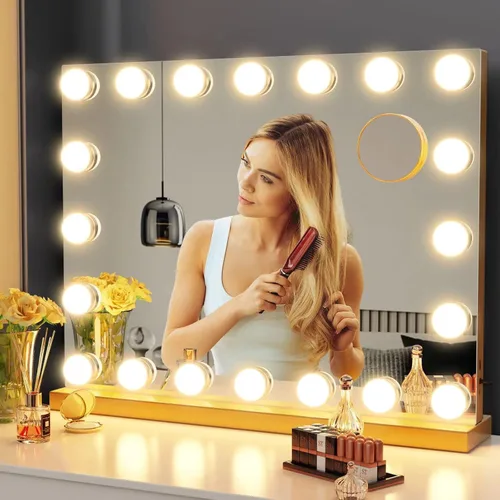 Gvnkvn Espejo de Tocador con Luces, 22.8Wx18.2L Espejo de Maquillaje de Mesa Estilo Hollywood con USB y Carga Tipo-C, Espejo Iluminado de Hollywood