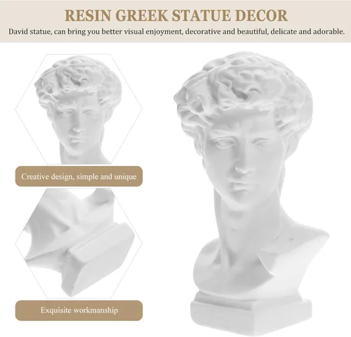 Miniatura 5 de HOMSFOU Estatua griega de David, escultura de resina de mitología, pilares romanos blancos, columnas griegas, figura de artista de cabeza de David