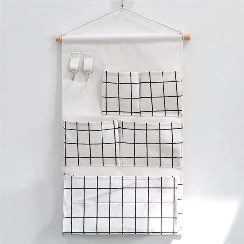 Miniatura 10 de Inicio Bolsa colgante multifuncional Cesta colgante de tela para dormitorio Organizador misceláneo Bolsa colgante de pared de baño Bolsa detrás