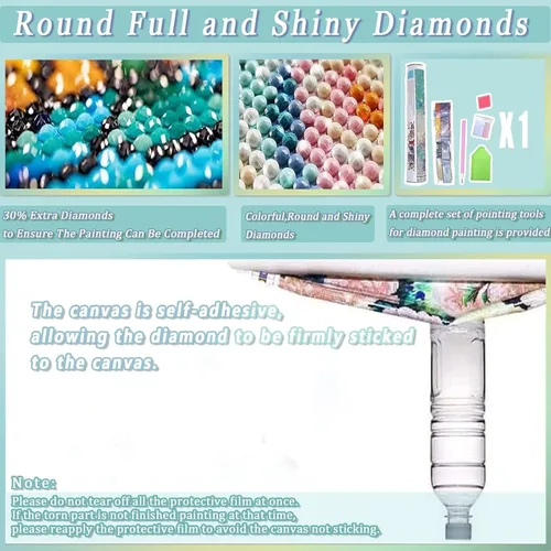 Miniatura 7 de KICHANG Kits de Pintura de Diamante Blanco Retro para Adultos, Arte de Diamante 5D, Kits de Arte de Diamante Redondos de Punto Completo