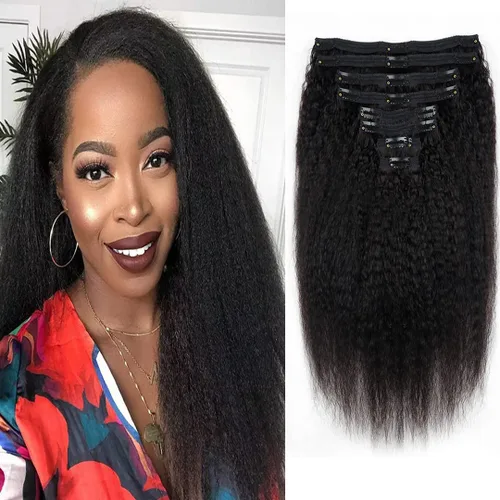 Miniatura 52 de Extensiones de cabello humano real con clip, 8 unidades, cabello humano Remy liso de seda suave natural, 4.23 oz, 20 pulgadas, negro natural #1B, 8