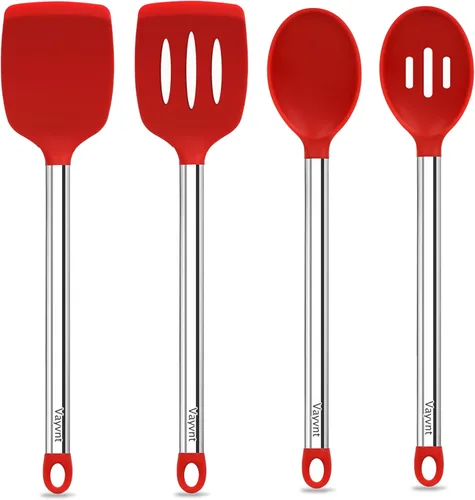 Miniatura 16 de Vayvnt Juego de utensilios de cocina de silicona para utensilios de cocina antiadherentes, juego de 4 espátulas de silicona y cuchara con mango